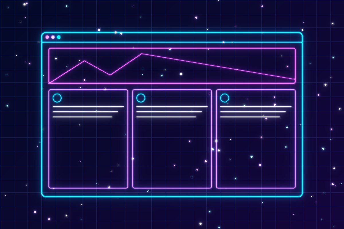Neon wireframe of a responsive website design