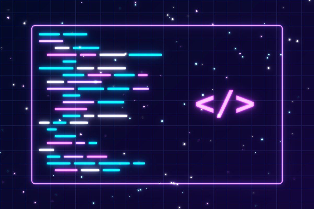 Neon code editor illustrating web development